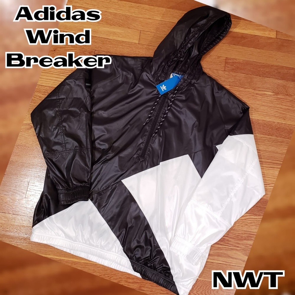 NWT Adidas Black And White Windbreaker Jacket